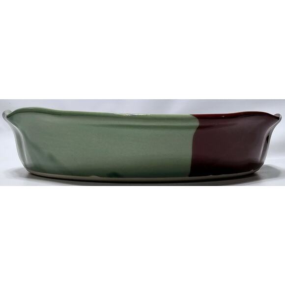 KENT FOLLETTE Pottery Oval Casserole/Serving Dish Cranberry/Green EUC - Picture 6 of 10